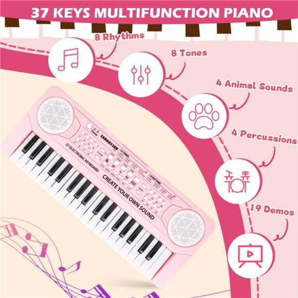 Keyboard Piano for Kids 37 Keys Music Piano with Microphone Portable Musical Toy - Picture 2 of 6